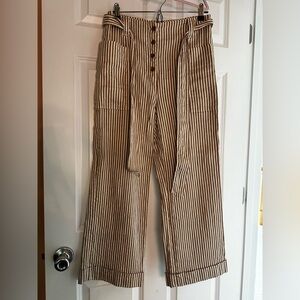 Tory Burch Striped Linen Cropped Wide Leg size 6 with tie belt